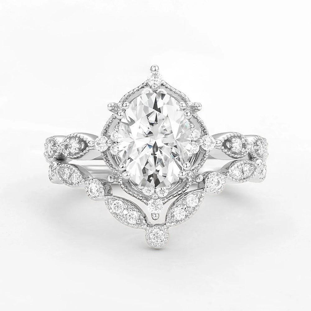 D Color Moissanite Oval Cut Art Deco Ring Set For Wife