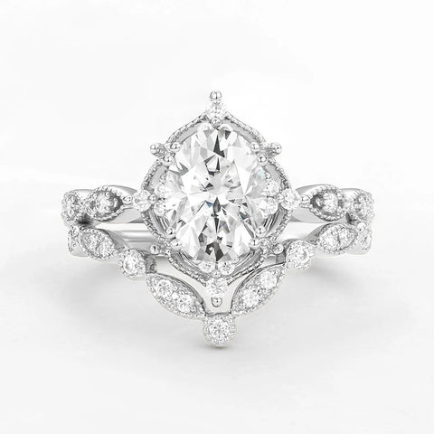 D Color Moissanite Oval Cut Art Deco Ring Set For Wife