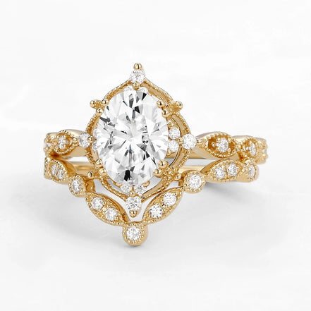 D Color Moissanite Oval Cut Art Deco Ring Set For Wife