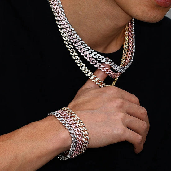 VVS1 Clarity Moissnaite Diamond Round Cut Cuban Liked Chain