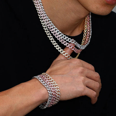 VVS1 Clarity Moissnaite Diamond Round Cut Cuban Liked Chain