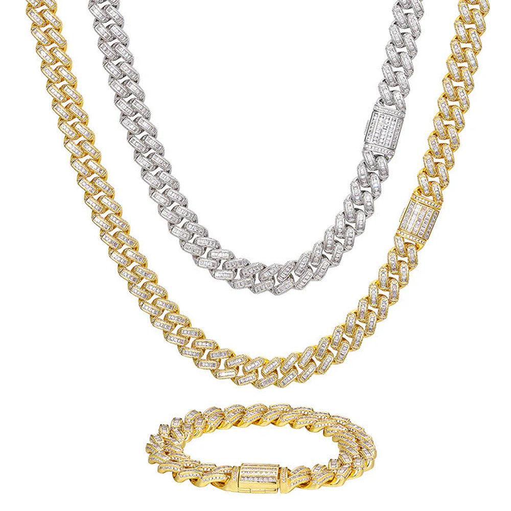 Baguette Moisnaite Diamond Hip Hop Iced Out Cuban Chain