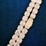 D Color Moissanite Round Cut Clustered Tennis Cuban Chain
