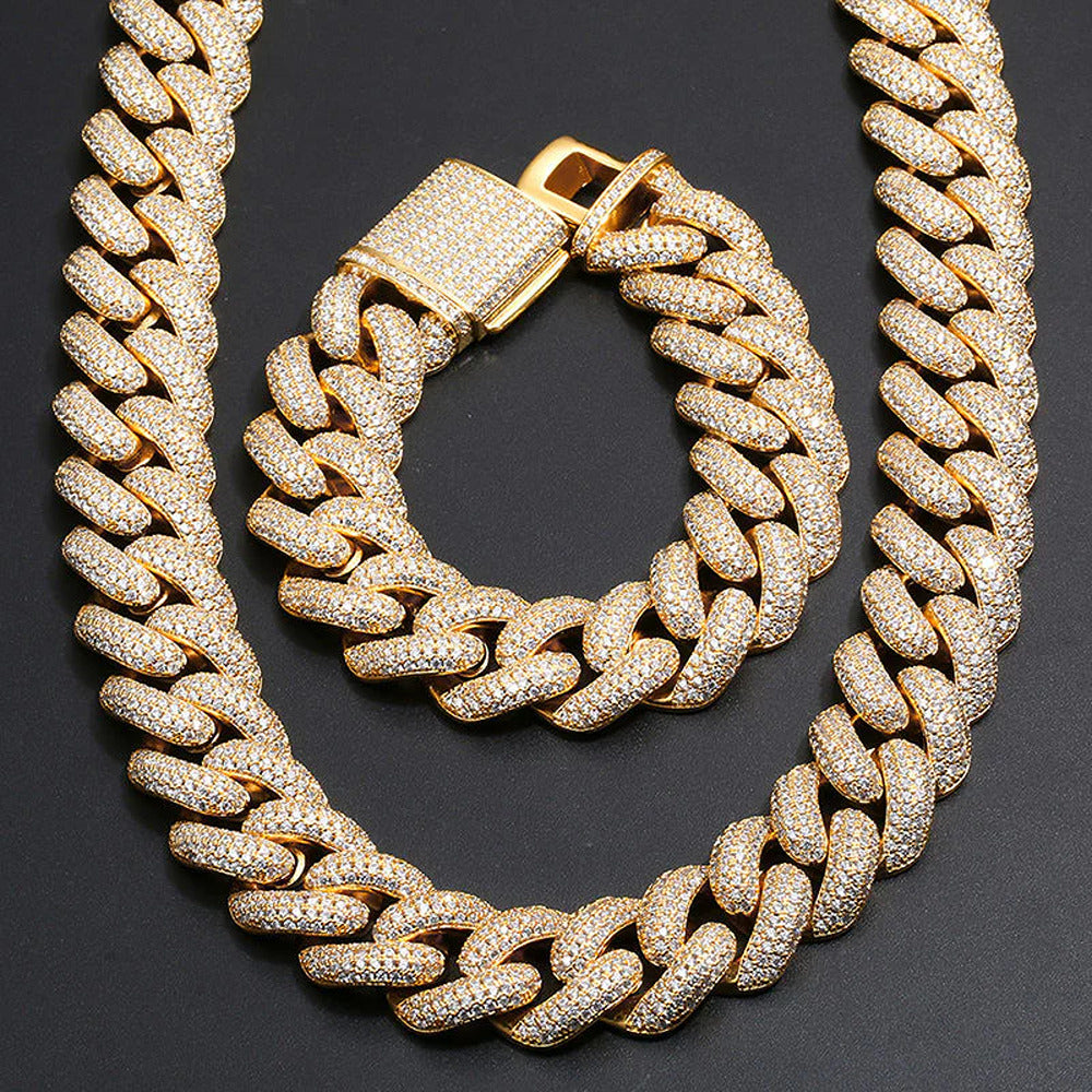 Sterling Silver Iced Out Moissanite Cuban Link Hip Hop Chain