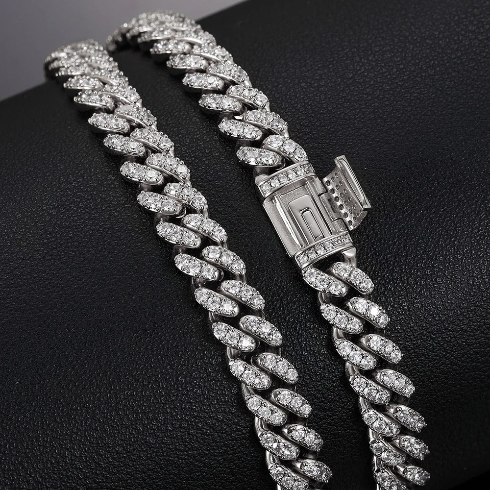 VVS1 Clarity Moissnaite Diamond Round Cut Cuban Liked Chain