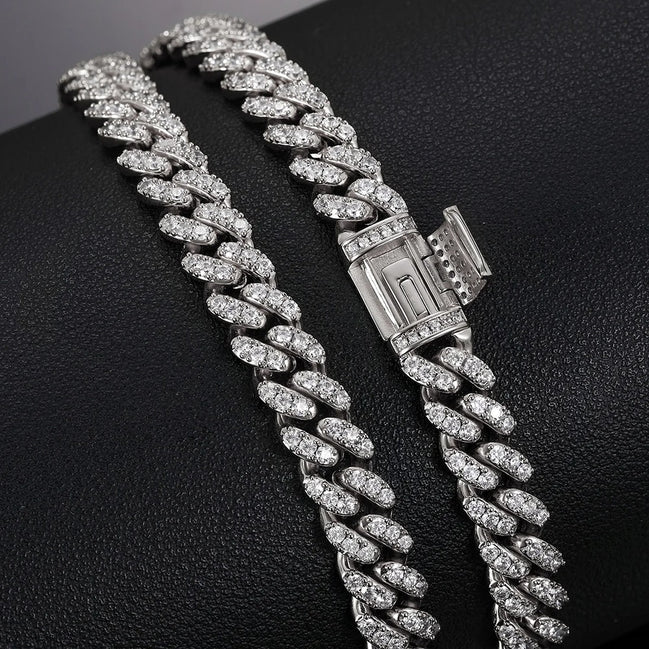 VVS1 Clarity Moissnaite Diamond Round Cut Cuban Liked Chain