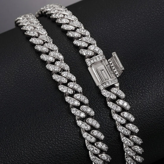 VVS1 Clarity Moissnaite Diamond Round Cut Cuban Liked Chain