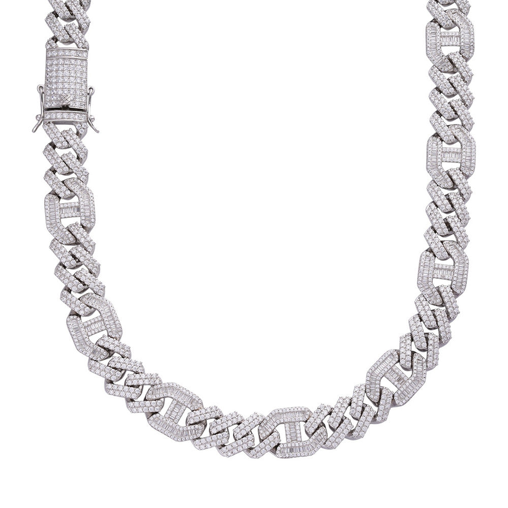 Round & Baguette Cut Moissnaite Diamond Cuban Link Chain For Men's