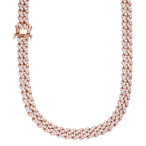 Round Cut Moissanite Rose Gold Plated Cuban Link Chain