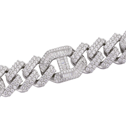 Round & Baguette Cut Moissnaite Diamond Cuban Link Chain For Men's