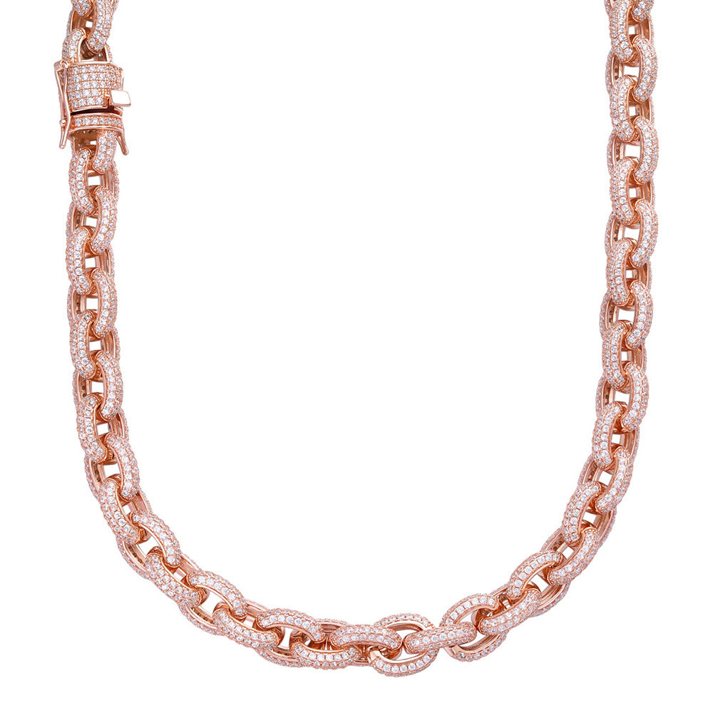 Elongated Rolo Link Chain Moissnaite Diamond Chain