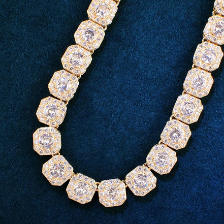D Color Moissanite Round Cut Clustered Tennis Cuban Chain