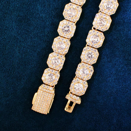 D Color Moissanite Round Cut Clustered Tennis Cuban Chain