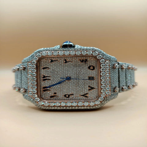 Arabic Dial Fully Moissanite Dual Tone Wrist Watch