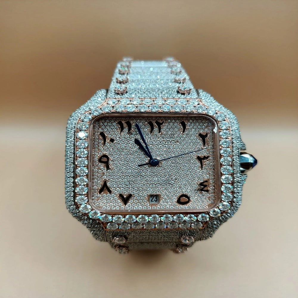 Arabic Dial Fully Moissanite Dual Tone Wrist Watch