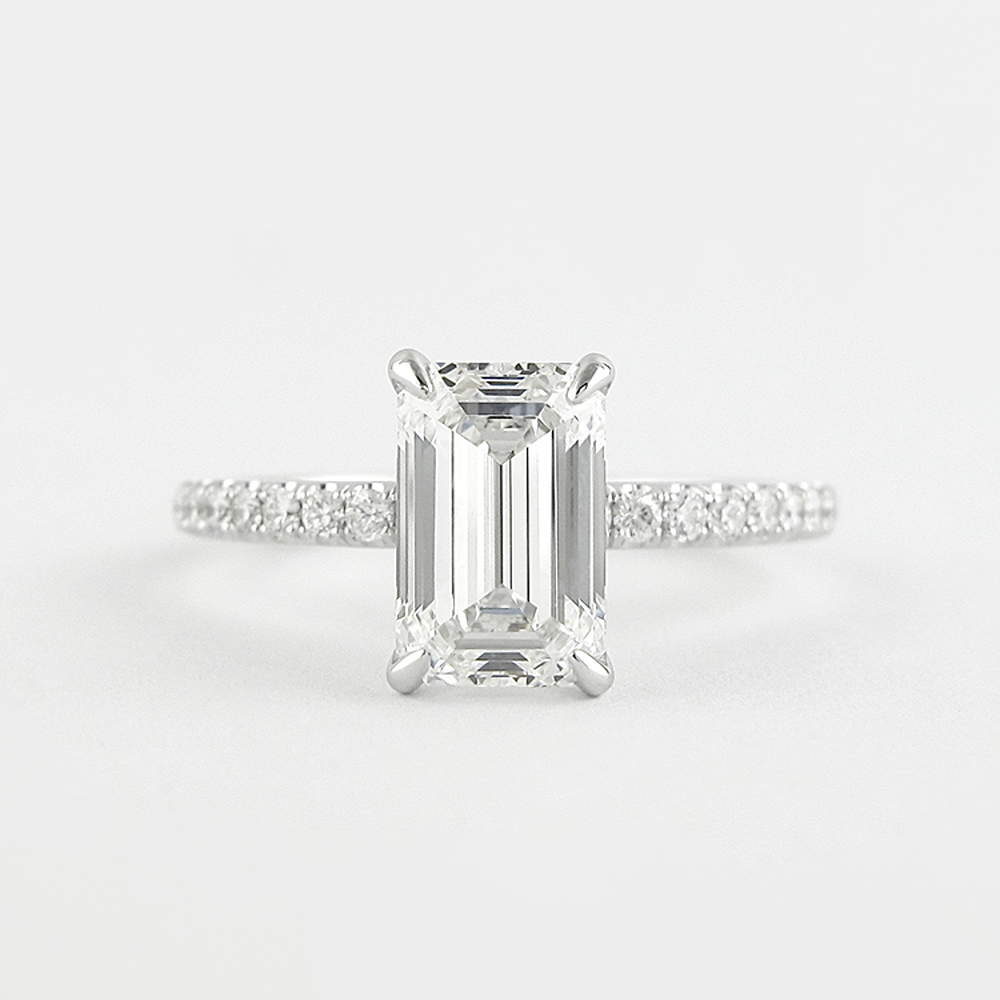 Lab Created Moissanite Emerald Cut Pave Set Fancy Style Ring
