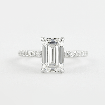 Lab Created Moissanite Emerald Cut Pave Set Fancy Style Ring