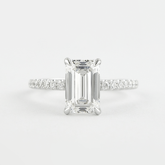 Lab Created Moissanite Emerald Cut Pave Set Fancy Style Ring