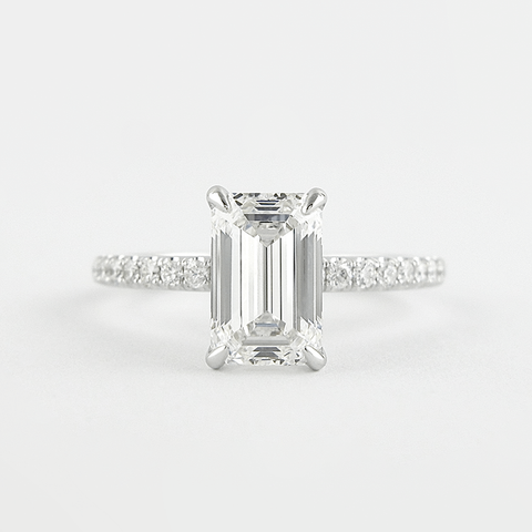 Lab Created Moissanite Emerald Cut Pave Set Fancy Style Ring