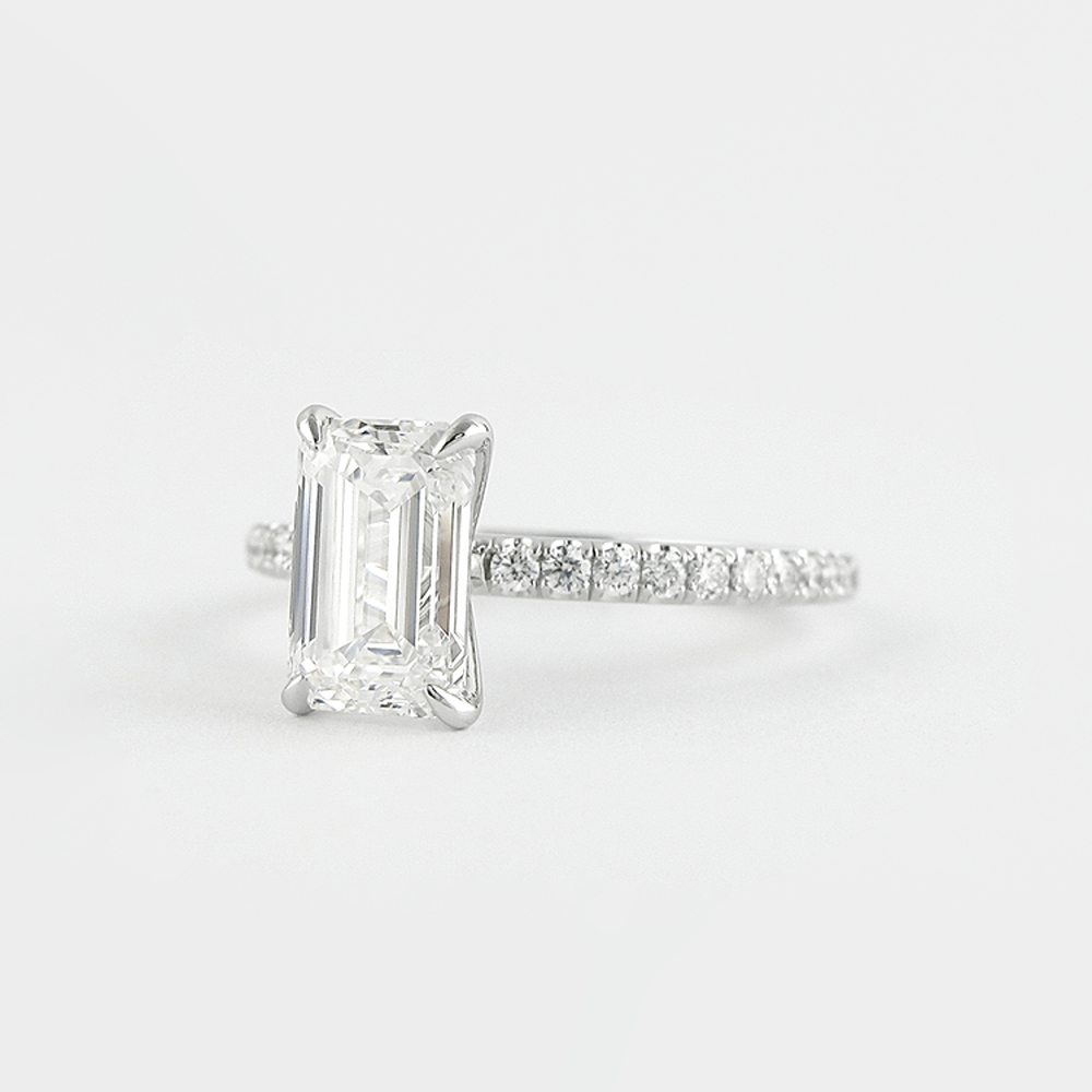 Lab Created Moissanite Emerald Cut Pave Set Fancy Style Ring