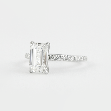 Lab Created Moissanite Emerald Cut Pave Set Fancy Style Ring