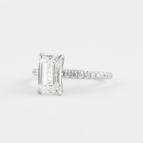 Lab Created Moissanite Emerald Cut Pave Set Fancy Style Ring