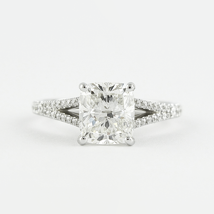 Moissanite Cushion Cut Split Shank Hidden Accent Engagement Ring