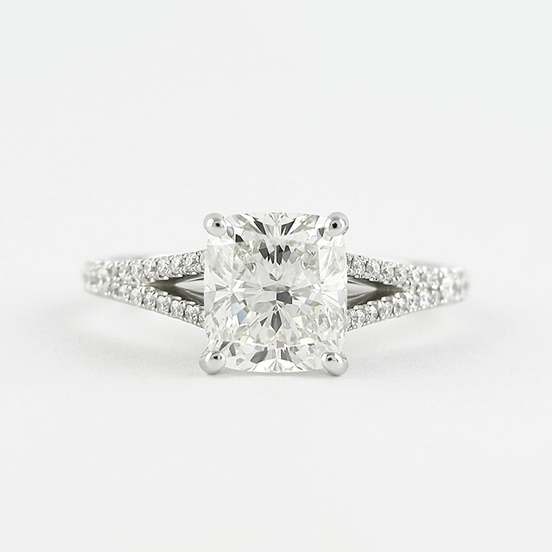 Moissanite Cushion Cut Split Shank Hidden Accent Engagement Ring