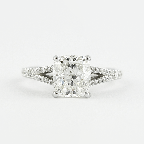 Moissanite Cushion Cut Split Shank Hidden Accent Engagement Ring