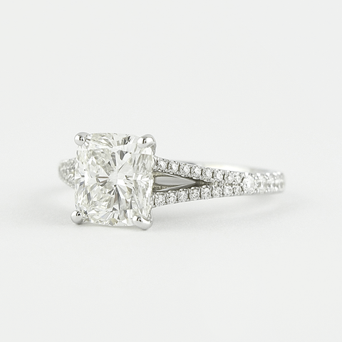 Moissanite Cushion Cut Split Shank Hidden Accent Engagement Ring