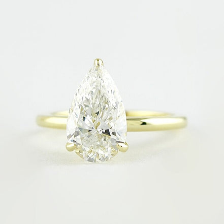 Pear Cut Hidden Halo Moissanite Engagement Wedding Ring
