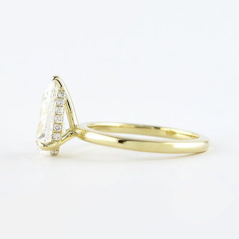 Pear Cut Hidden Halo Moissanite Engagement Wedding Ring