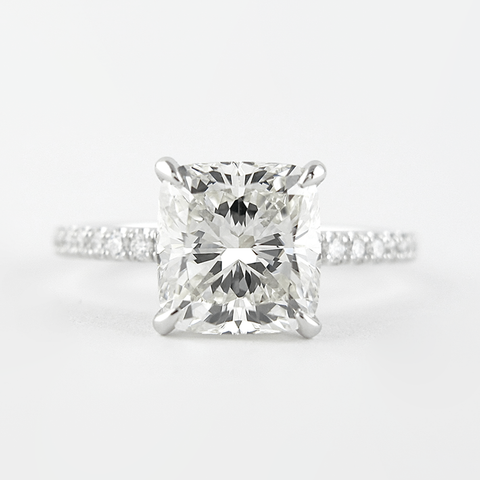 Cushion Cut Hidden Halo VVS1 Moissanite Wedding Ring