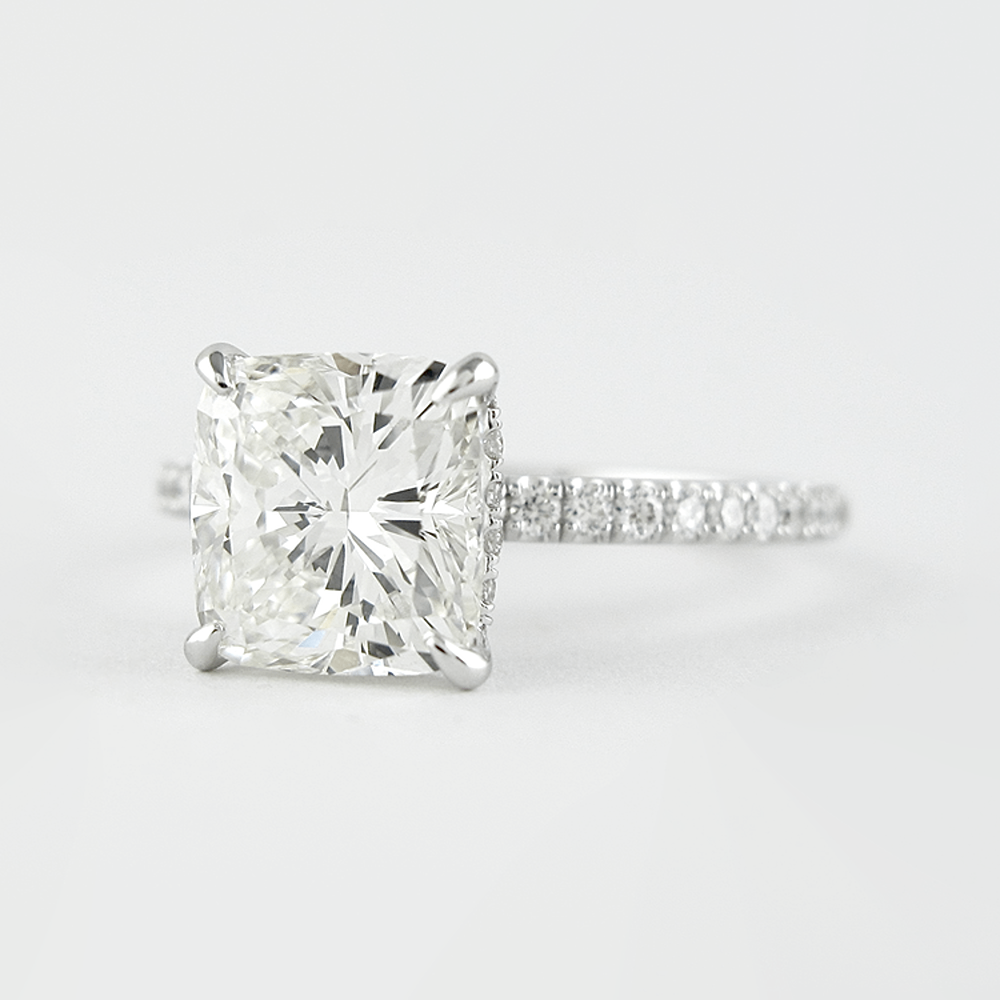Cushion Cut Hidden Halo VVS1 Moissanite Wedding Ring