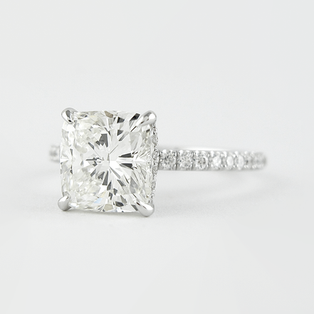 Cushion Cut Hidden Halo VVS1 Moissanite Wedding Ring