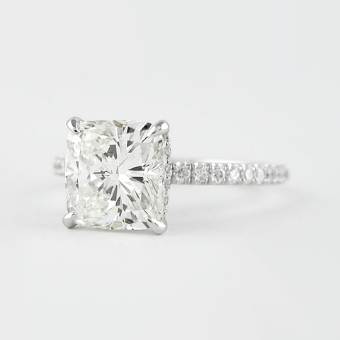 Cushion Cut Hidden Halo VVS1 Moissanite Wedding Ring