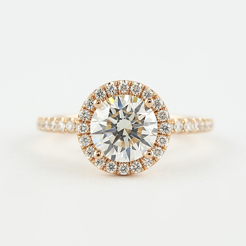 Moissnaite Round Cut Halo Solid Rose Gold Wedding Ring