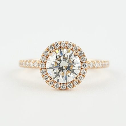Moissnaite Round Cut Halo Solid Rose Gold Wedding Ring