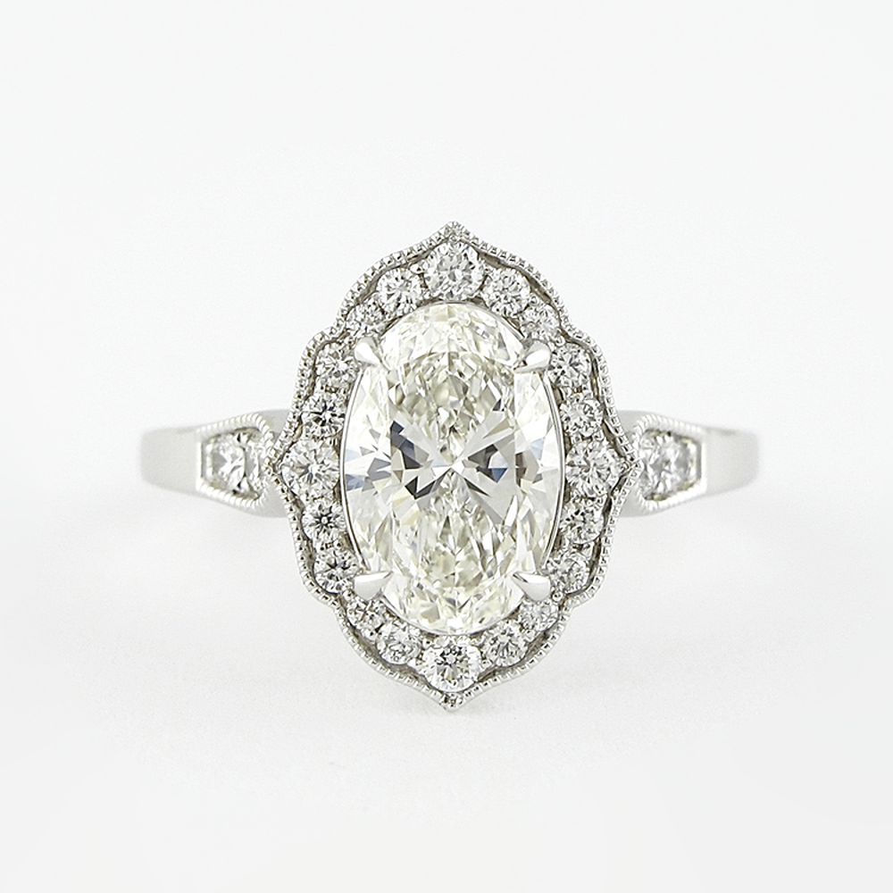 Vintage Halo Art Deco Moissanite Oval Cut Fancy Ring