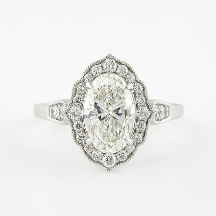 Vintage Halo Art Deco Moissanite Oval Cut Fancy Ring