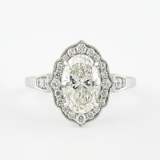 Vintage Halo Art Deco Moissanite Oval Cut Fancy Ring