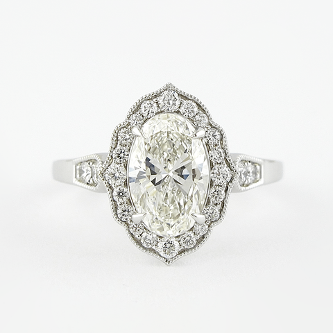 Vintage Halo Art Deco Moissanite Oval Cut Fancy Ring