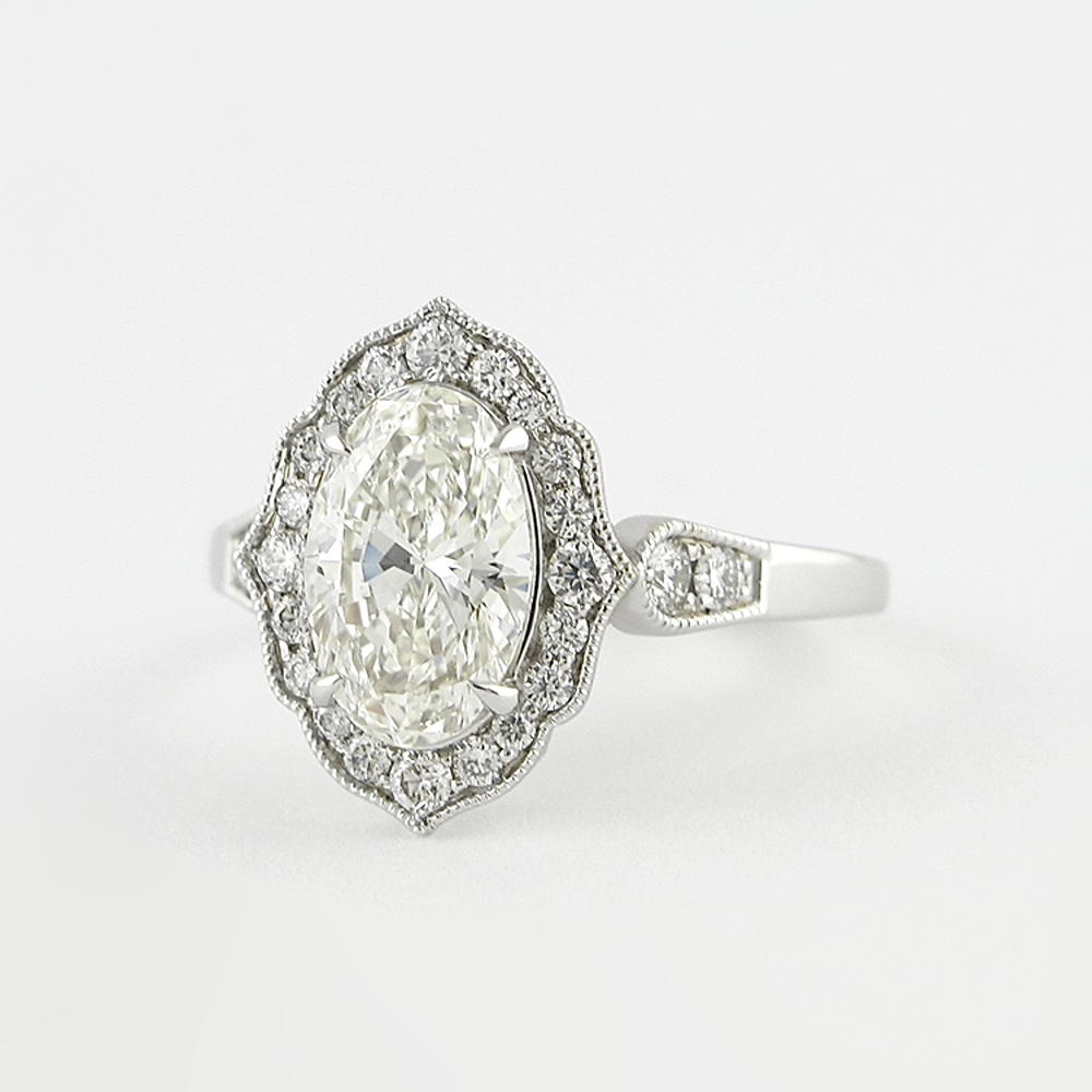 Vintage Halo Art Deco Moissanite Oval Cut Fancy Ring