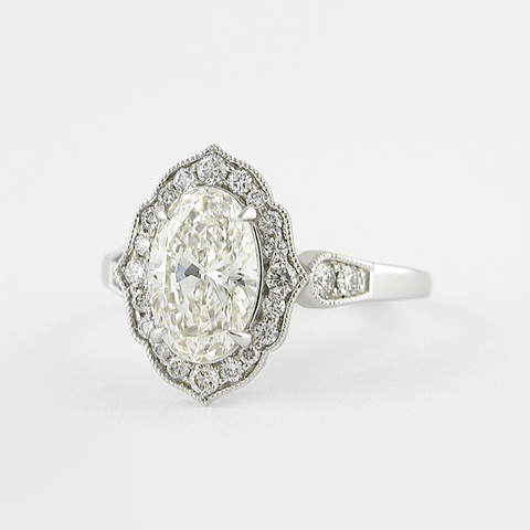 Vintage Halo Art Deco Moissanite Oval Cut Fancy Ring
