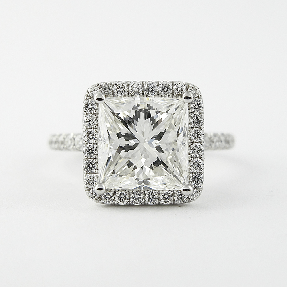 Princess Cut Moissnaite Halo Engagement Wedding Ring