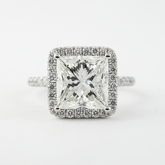 Princess Cut Moissnaite Halo Engagement Wedding Ring