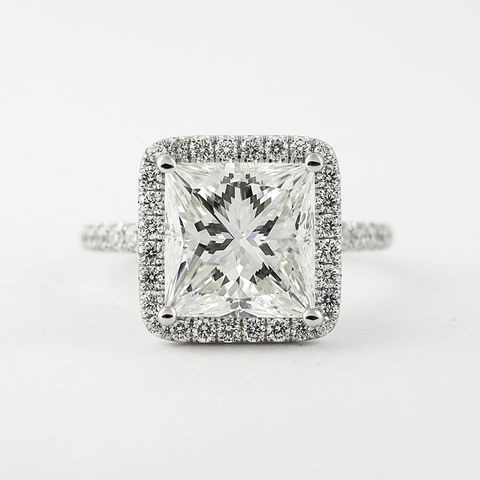 Princess Cut Moissnaite Halo Engagement Wedding Ring