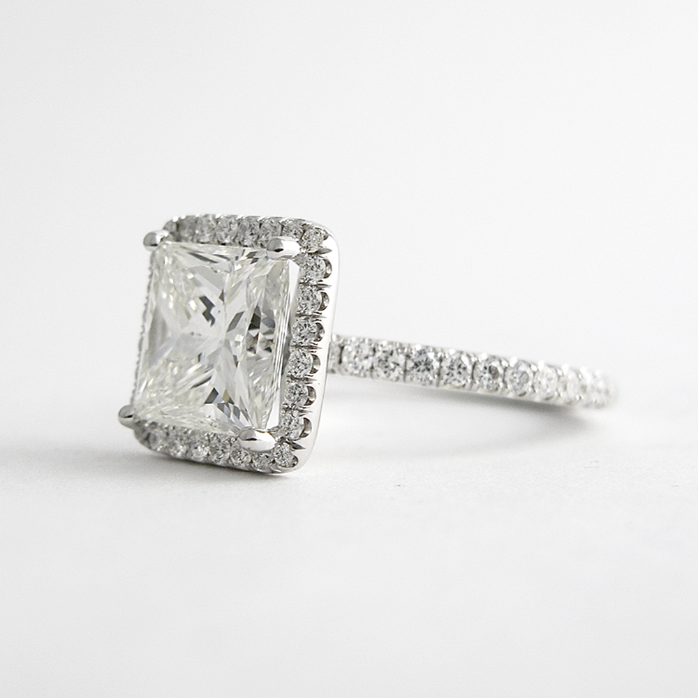 Princess Cut Moissnaite Halo Engagement Wedding Ring