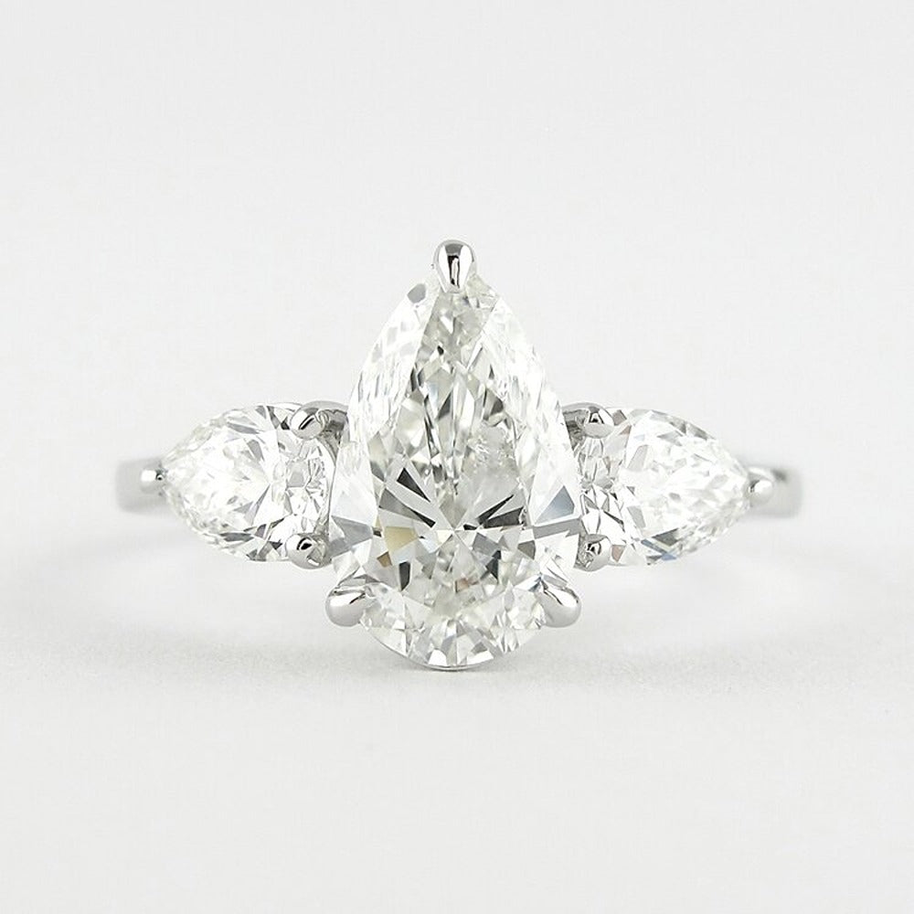 Pear Cut Three Stone Moissnaite Wedding Statement Ring