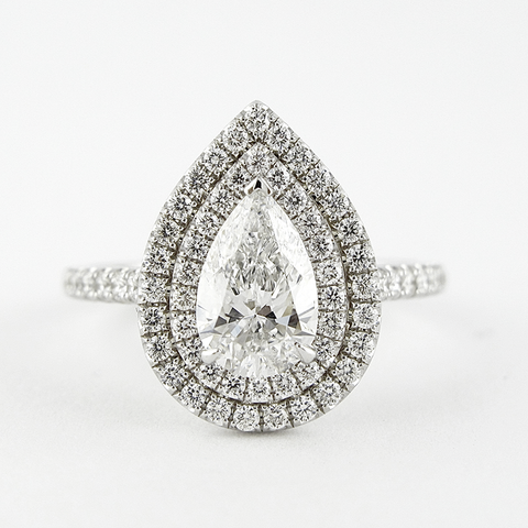 Lab Created D Color Pear Cut Double Halo Wedding Proposal Ring